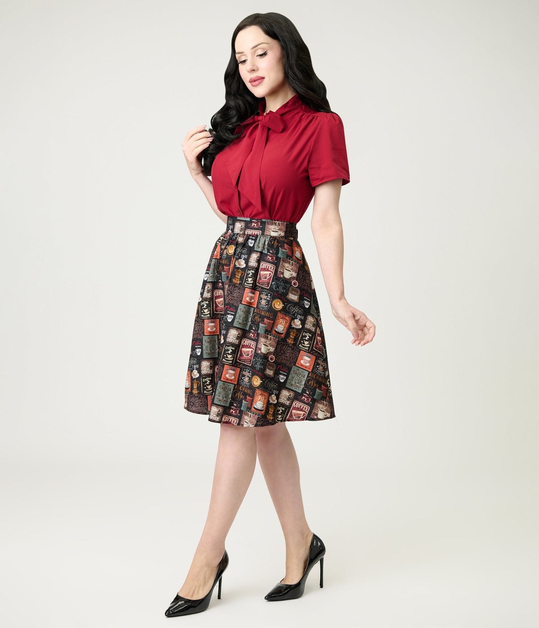 Retrolicious Morning Coffee Cotton Skater Skirt - Unique Vintage - Womens, BOTTOMS, SKIRTS