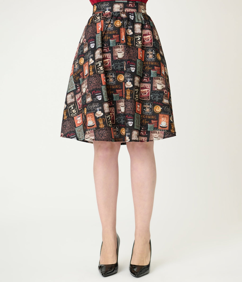 Retrolicious Morning Coffee Cotton Skater Skirt - Unique Vintage - Womens, BOTTOMS, SKIRTS