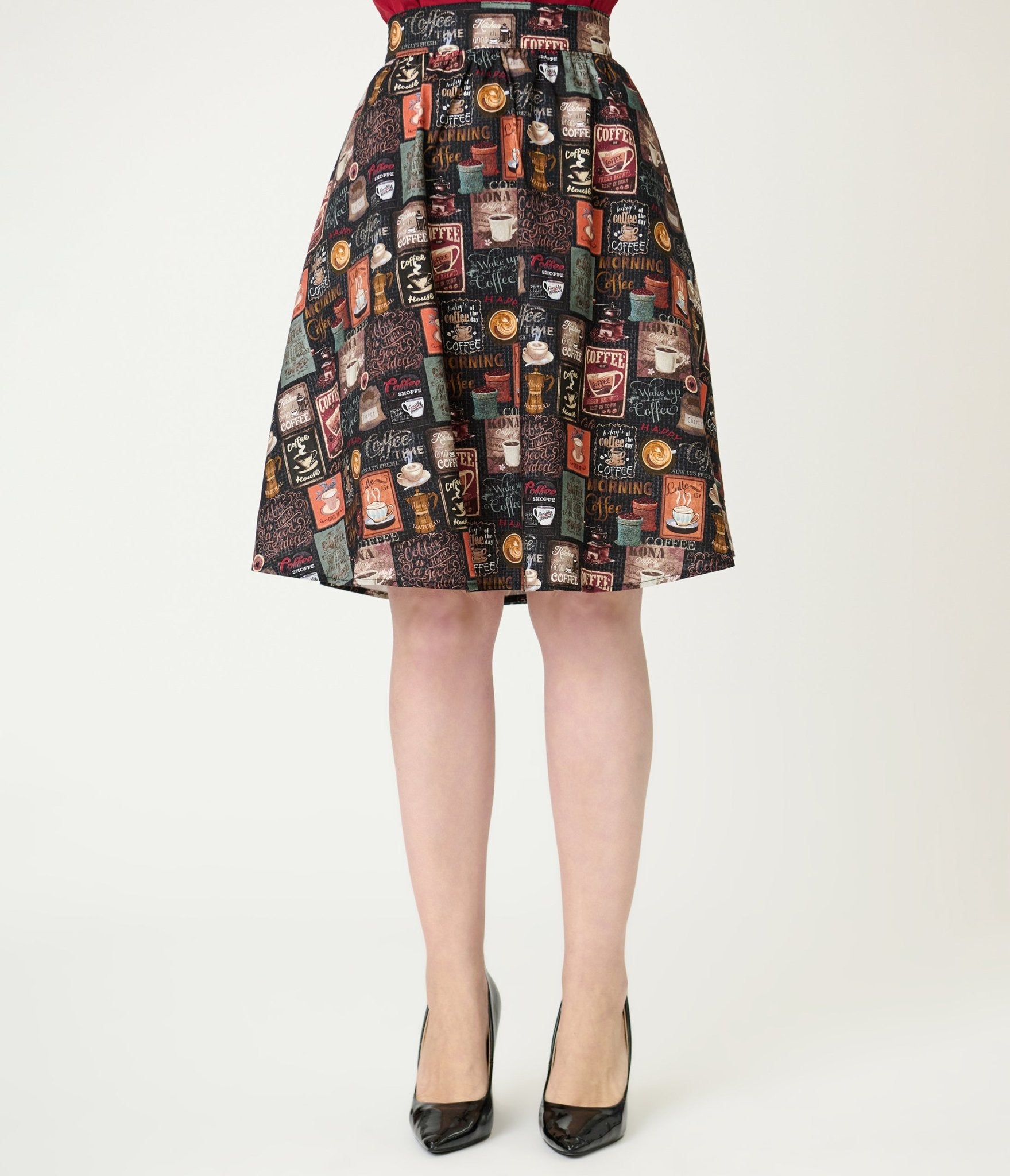 Retrolicious Morning Coffee Cotton Skater Skirt - Unique Vintage - Womens, BOTTOMS, SKIRTS