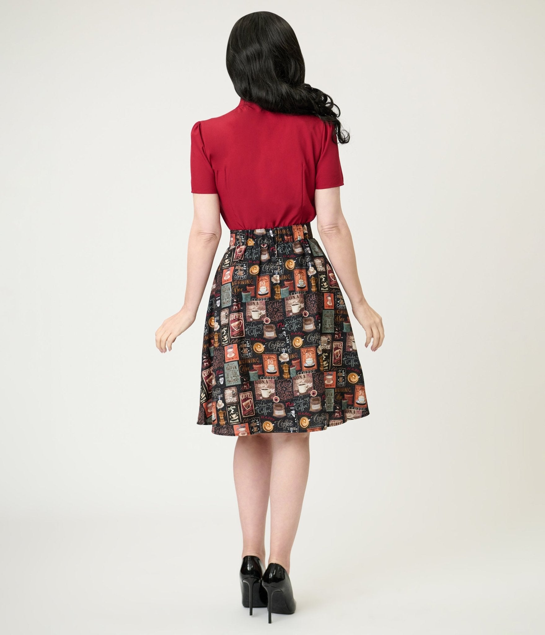 Retrolicious Morning Coffee Cotton Skater Skirt - Unique Vintage - Womens, BOTTOMS, SKIRTS