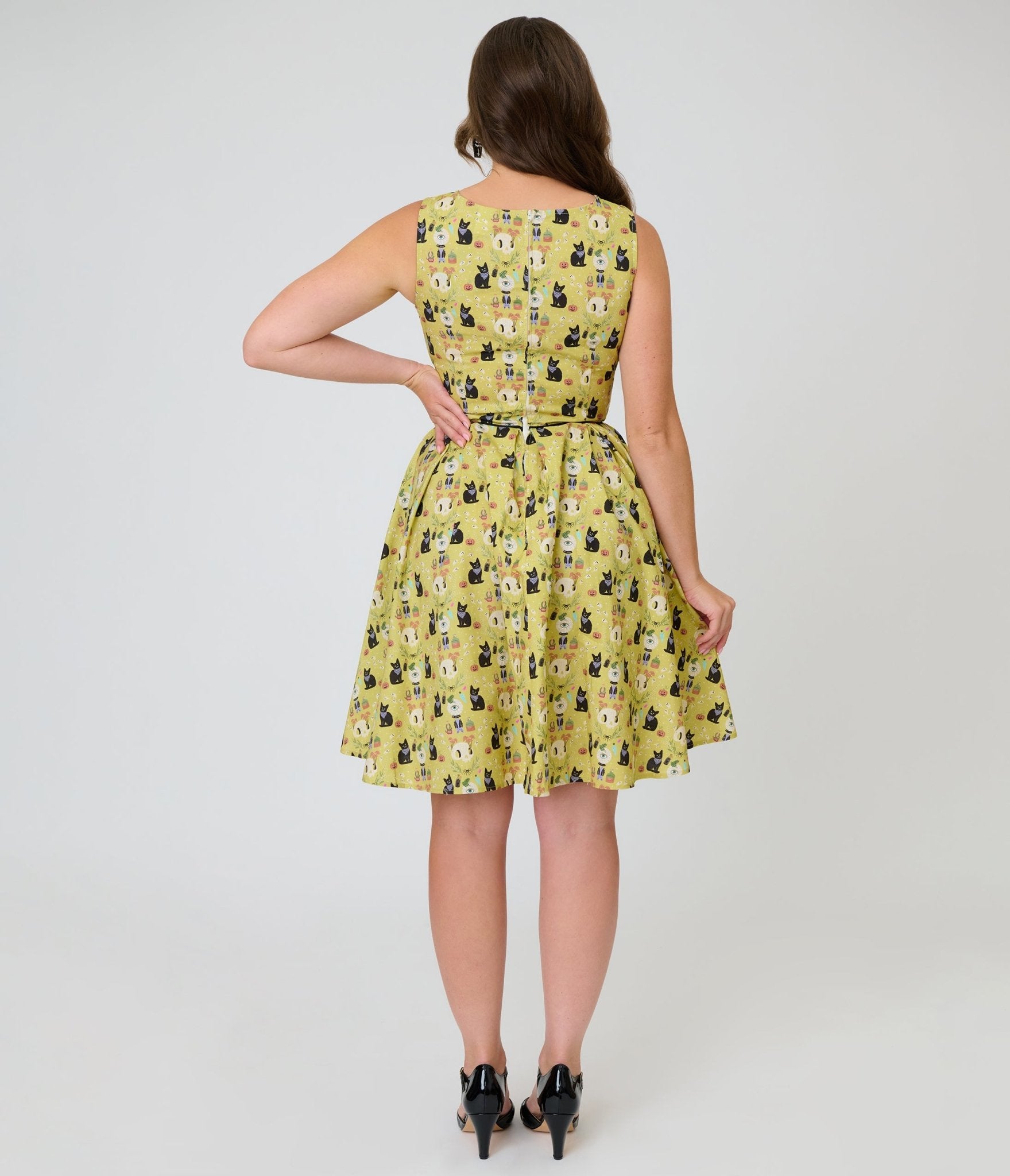 Retrolicious Mystical Cats Elizabeth Dress - Unique Vintage - Womens, DRESSES, MIDI