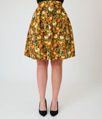 Retrolicious Orange Cats & Pumpkins Skater Skirt - Unique Vintage - Fit & Flare Skirts