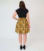Retrolicious Orange Cats & Pumpkins Skater Skirt - Unique Vintage - Fit & Flare Skirts