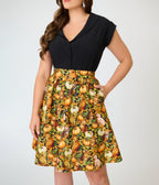 Retrolicious Orange Cats & Pumpkins Skater Skirt - Unique Vintage - Fit & Flare Skirts