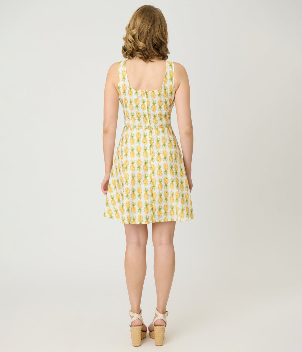 Retrolicious Pineapple Print Skater Dress - Unique Vintage - Womens, DRESSES, SWING
