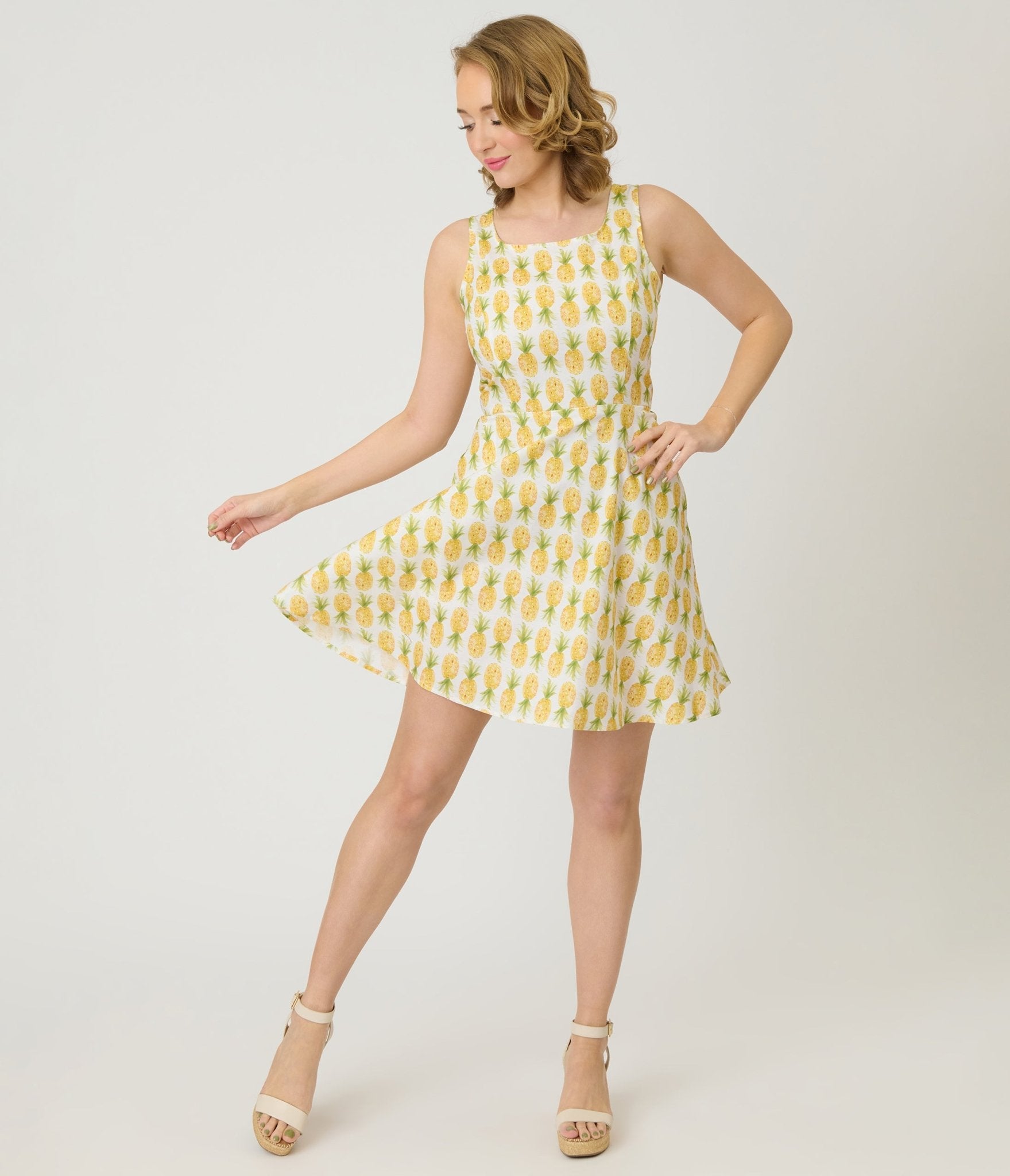 Retrolicious Pineapple Print Skater Dress - Unique Vintage - Womens, DRESSES, SWING