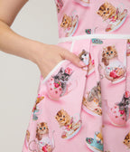 Retrolicious Pink Cats & Teacups Cotton Collared Dress - Unique Vintage - Womens, DRESSES, SWING