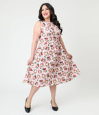 Retrolicious Pink Holiday Cats Cotton Swing Dress - Unique Vintage - Womens, DRESSES, MIDI