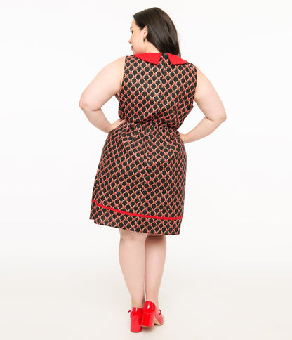Retrolicious Plus Size 1950s Black & Red Bow Cotton Fit & Flare Dress - Unique Vintage - Womens, DRESSES, FIT AND FLARE