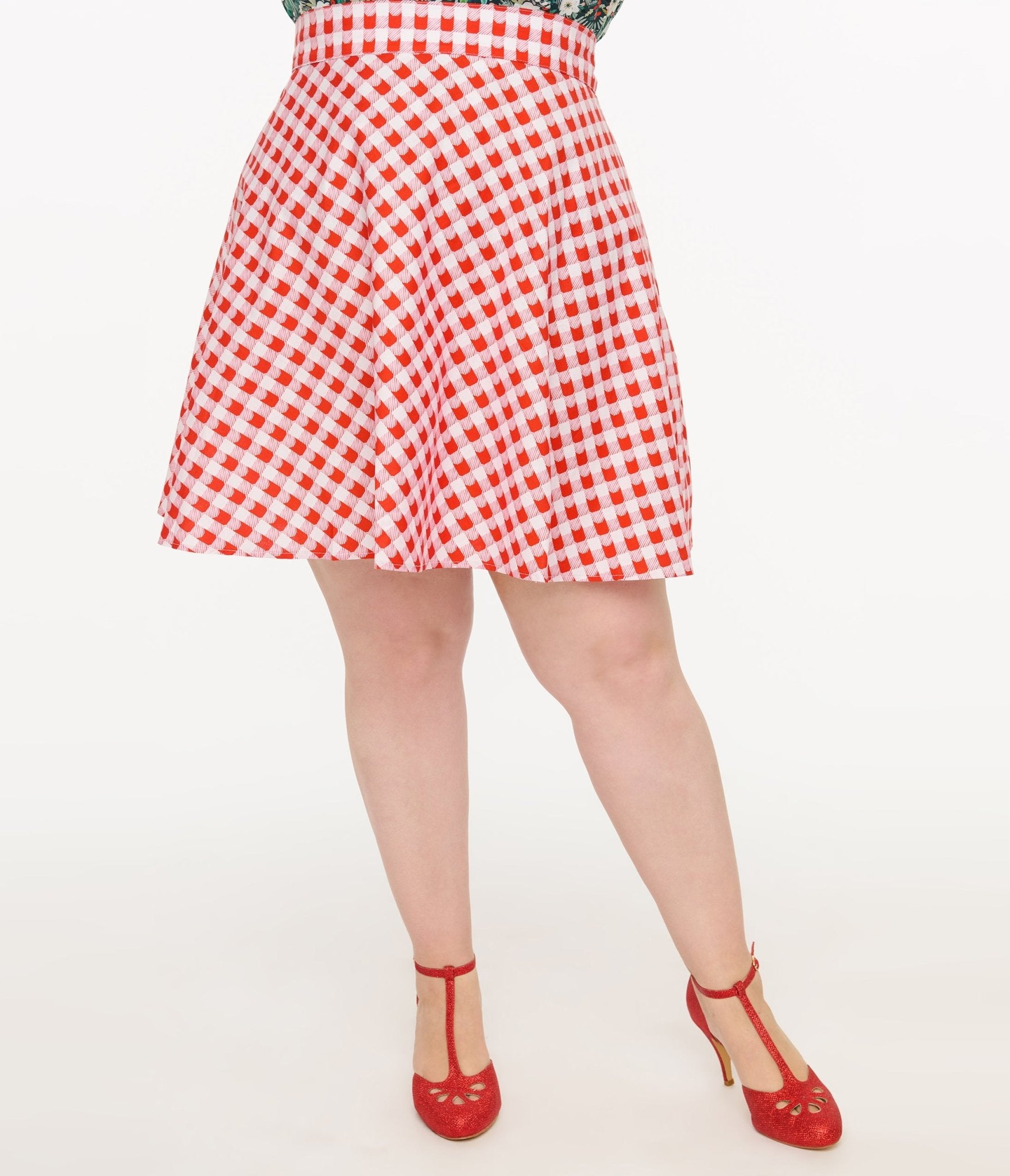 Retrolicious Plus Size 1950s Red Check Skater Skirt - Unique Vintage - Womens, BOTTOMS, SKIRTS