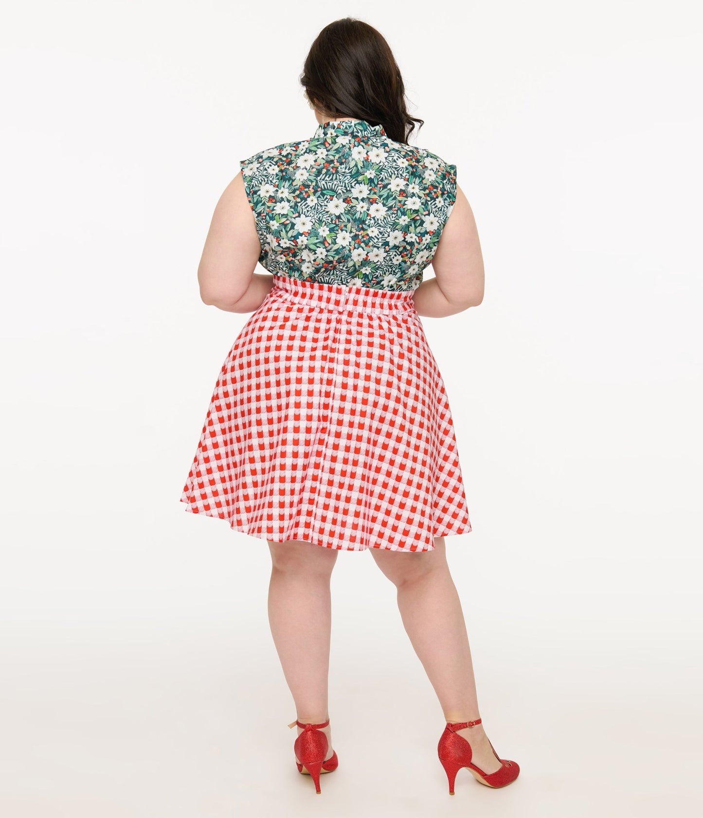 Retrolicious Plus Size 1950s Red Check Skater Skirt - Unique Vintage - Womens, BOTTOMS, SKIRTS