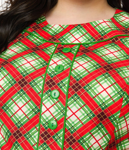 Retrolicious Plus Size 1950s Red Tartan Holiday Elizabeth Swing Dress - Unique Vintage - Womens, DRESSES, SWING
