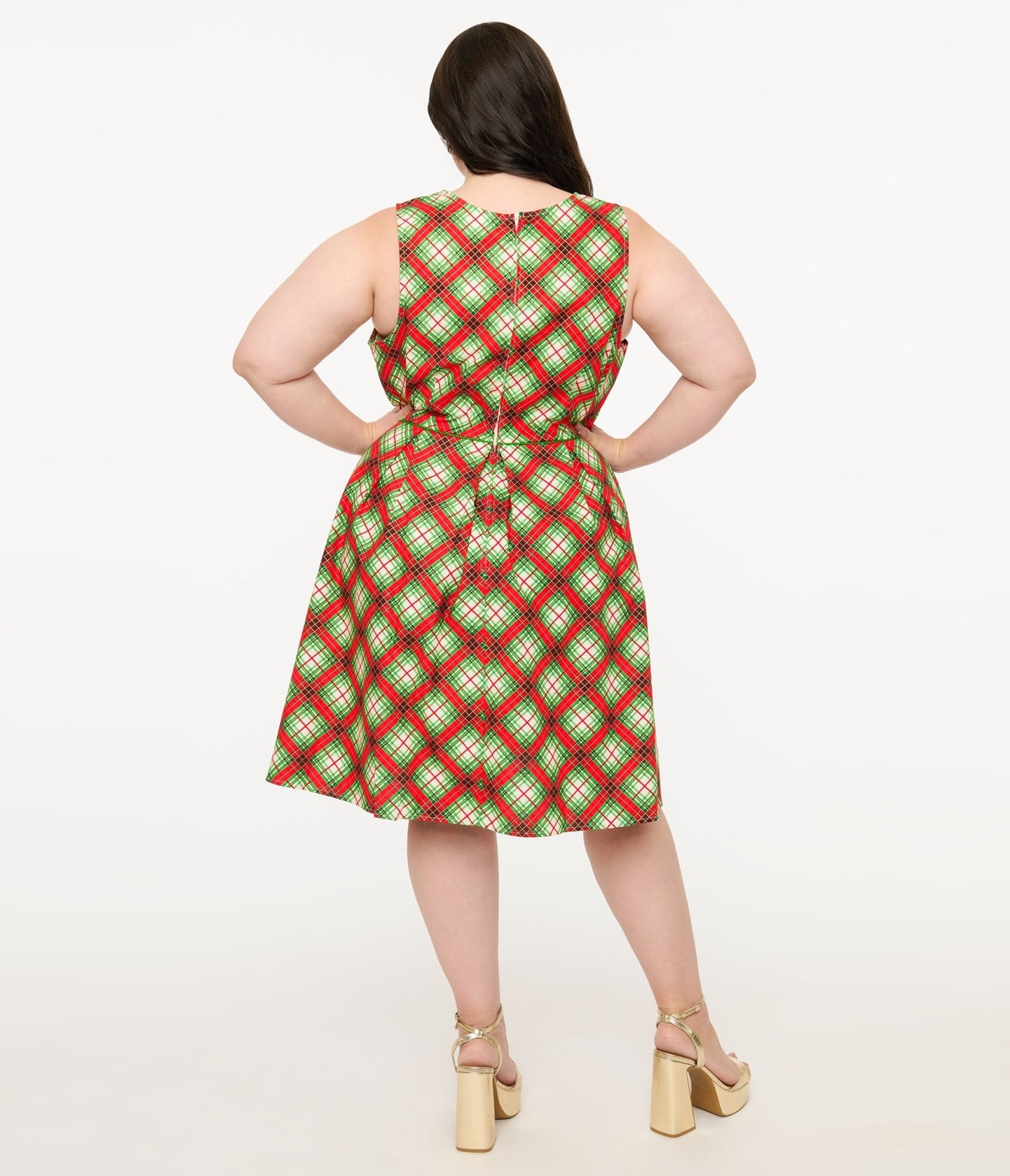 Retrolicious Plus Size 1950s Red Tartan Holiday Elizabeth Swing Dress - Unique Vintage - Womens, DRESSES, SWING