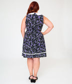 Retrolicious Plus Size Black Glow-in-the-Dark Cat Print Collared Dress - Unique Vintage - Womens, DRESSES, SWING