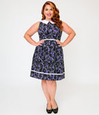 Retrolicious Plus Size Black Glow-in-the-Dark Cat Print Collared Dress - Unique Vintage - Womens, DRESSES, SWING