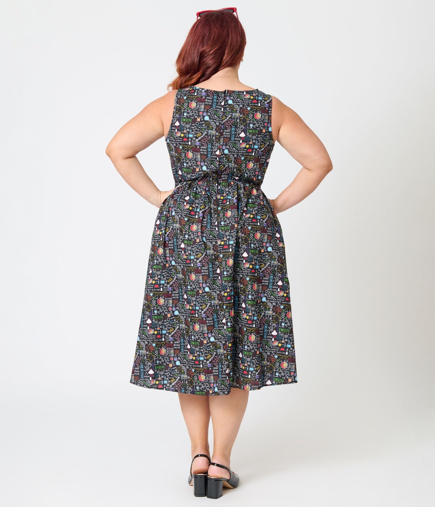 cotton midi dress plus size Retrolicious Plus Size Black Science Print Cotton Midi Dress 3X