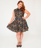Retrolicious Plus Size Black Spellbinding Print Skater Skirt - Unique Vintage - Fit & Flare Skirts