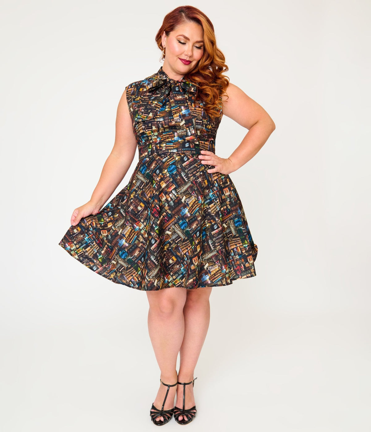 Retrolicious Plus Size Black Spellbinding Print Skater Skirt - Unique Vintage - Fit & Flare Skirts