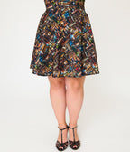 Retrolicious Plus Size Black Spellbinding Print Skater Skirt - Unique Vintage - Fit & Flare Skirts