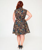 Retrolicious Plus Size Black Spellbinding Print Skater Skirt - Unique Vintage - Fit & Flare Skirts