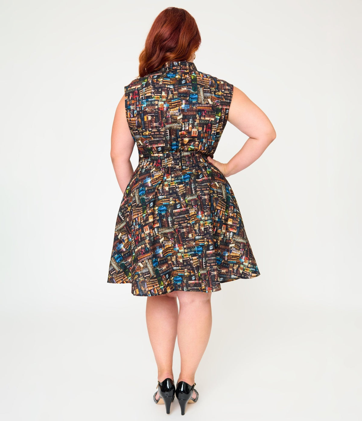 Retrolicious Plus Size Black Spellbinding Print Skater Skirt - Unique Vintage - Fit & Flare Skirts