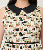Retrolicious Plus Size Blacks Cats & Plants Fit & Flare Dress - Unique Vintage - Womens, DRESSES, A - LINE