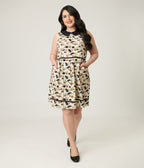 Retrolicious Plus Size Blacks Cats & Plants Fit & Flare Dress - Unique Vintage - Womens, DRESSES, A - LINE