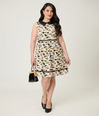 Retrolicious Plus Size Blacks Cats & Plants Fit & Flare Dress - Unique Vintage - Womens, DRESSES, A - LINE