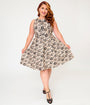 Retrolicious Plus Size Cream & Bird Print Cotton Elizabeth Dress