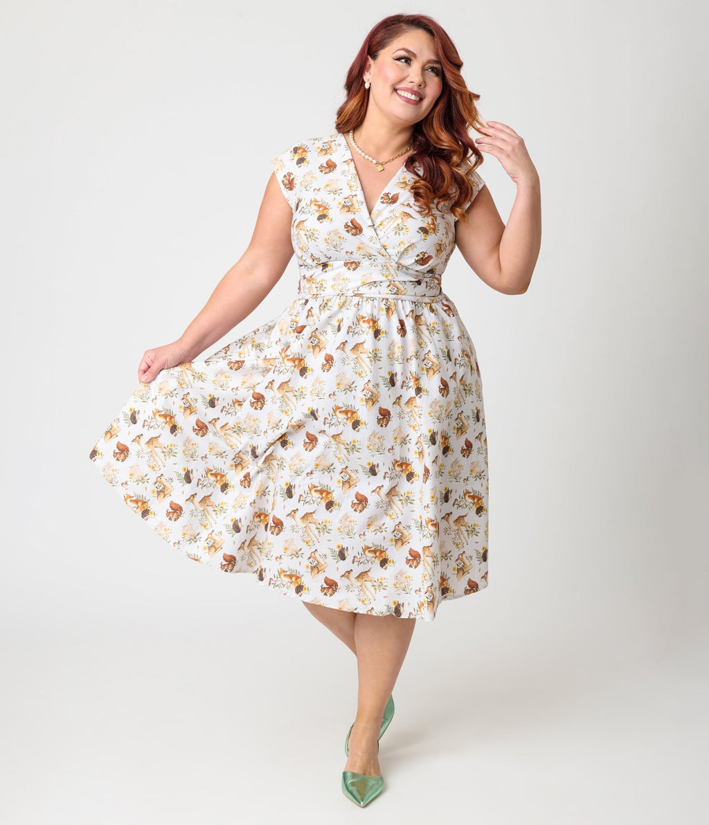 Retrolicious Plus Size Forest Animal Print Greta Swing Dress - Unique Vintage - Womens, DRESSES, SWING