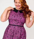 Retrolicious Plus Size Fuschia Black Crow Collared Dress - Unique Vintage - Womens, DRESSES, MIDI