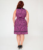 Retrolicious Plus Size Fuschia Black Crow Collared Dress - Unique Vintage - Womens, DRESSES, MIDI
