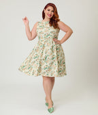 Retrolicious Plus Size Garden Mouse Print Cotton Flare Dress - Unique Vintage - Womens, DRESSES, SWING