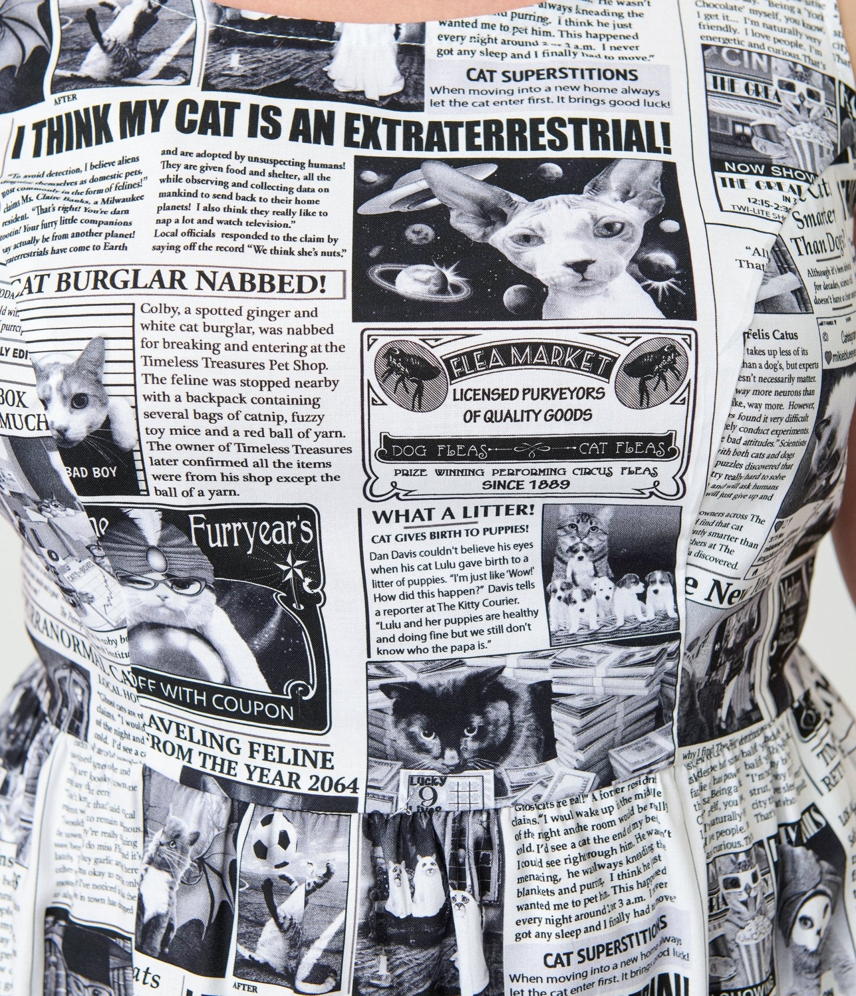 Retrolicious Plus Size Newspaper Print Cotton Flare Dress - Unique Vintage - Womens, DRESSES, SWING