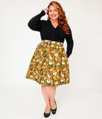 Retrolicious Plus Size Orange Cats & Pumpkins Skater Skirt - Unique Vintage - Fit & Flare Skirts
