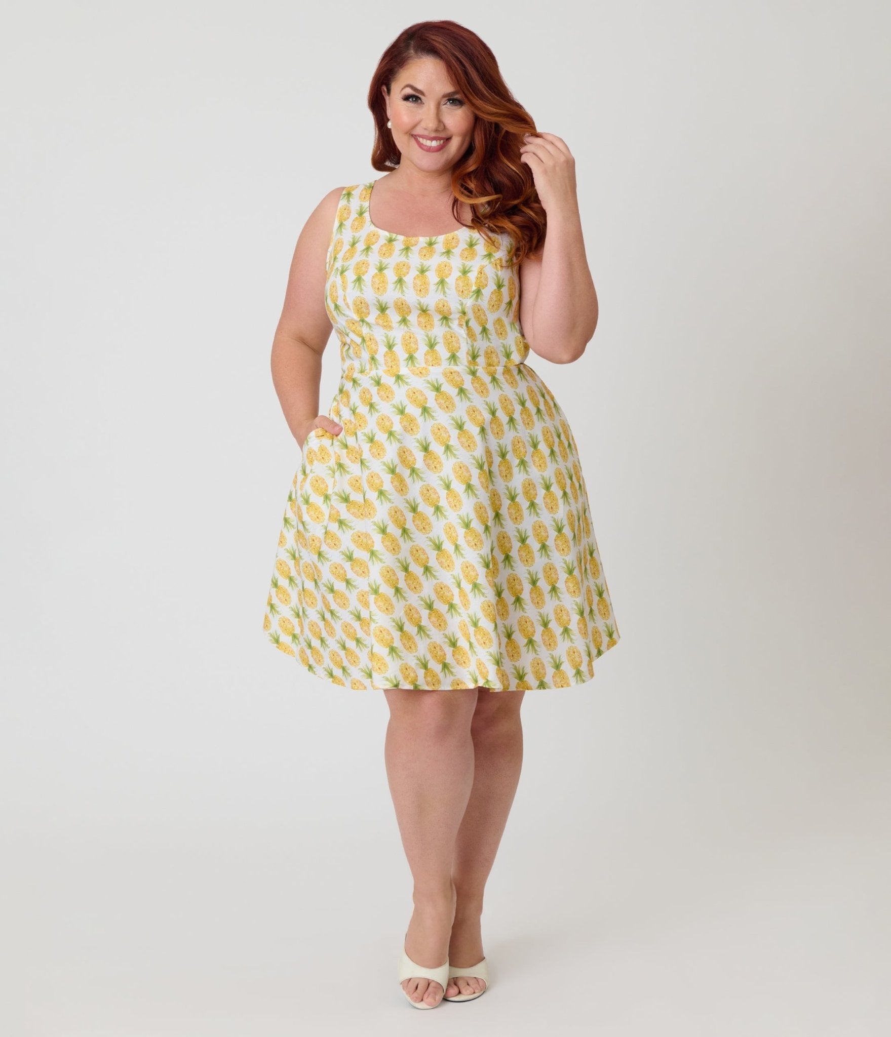 Retrolicious Plus Size Pineapple Print Skater Dress - Unique Vintage - Womens, DRESSES, SWING