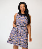 Retrolicious Plus Size Purple Fairy Print Collared Dress - Unique Vintage - Womens, DRESSES, SWING