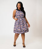 Retrolicious Plus Size Purple Fairy Print Collared Dress - Unique Vintage - Womens, DRESSES, SWING