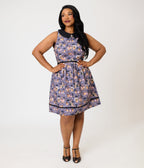Retrolicious Plus Size Purple Fairy Print Collared Dress - Unique Vintage - Womens, DRESSES, SWING