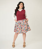 Retrolicious Plus Size Rainbow Sewing Gnomes Cotton Skater Skirt - Unique Vintage - Womens, BOTTOMS, SKIRTS