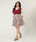 Retrolicious Plus Size Rainbow Sewing Gnomes Cotton Skater Skirt - Unique Vintage - Womens, BOTTOMS, SKIRTS