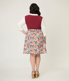 Retrolicious Plus Size Rainbow Sewing Gnomes Cotton Skater Skirt - Unique Vintage - Womens, BOTTOMS, SKIRTS