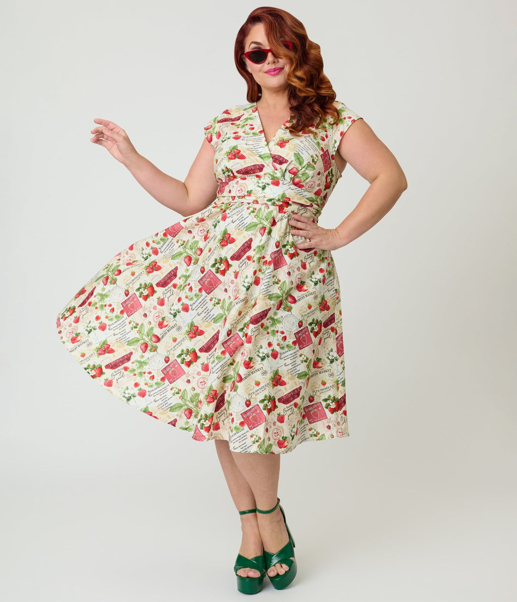 Retrolicious Plus Size Strawberry Print Greta Swing Dress - Unique Vintage - Womens, DRESSES, SWING