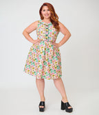 Retrolicious Plus Size Tropical Print Elizabeth Dress - Unique Vintage - Womens, DRESSES, SWING