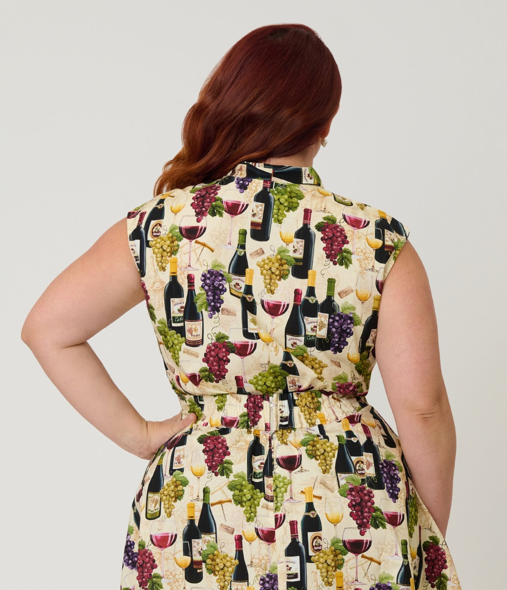 Retrolicious Plus Size Wine & Grape Print Cotton Bow Blouse - Unique Vintage - Womens, TOPS, WOVEN TOPS