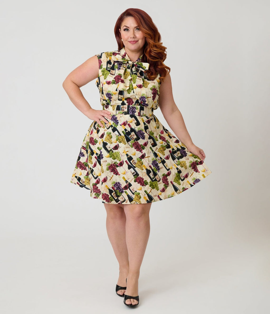 Retrolicious Plus Size Wine & Grape Print Cotton Skater Skirt - Unique Vintage - Womens, BOTTOMS, SKIRTS