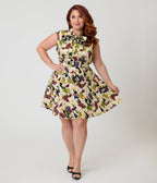 Retrolicious Plus Size Wine & Grape Print Cotton Skater Skirt - Unique Vintage - Womens, BOTTOMS, SKIRTS