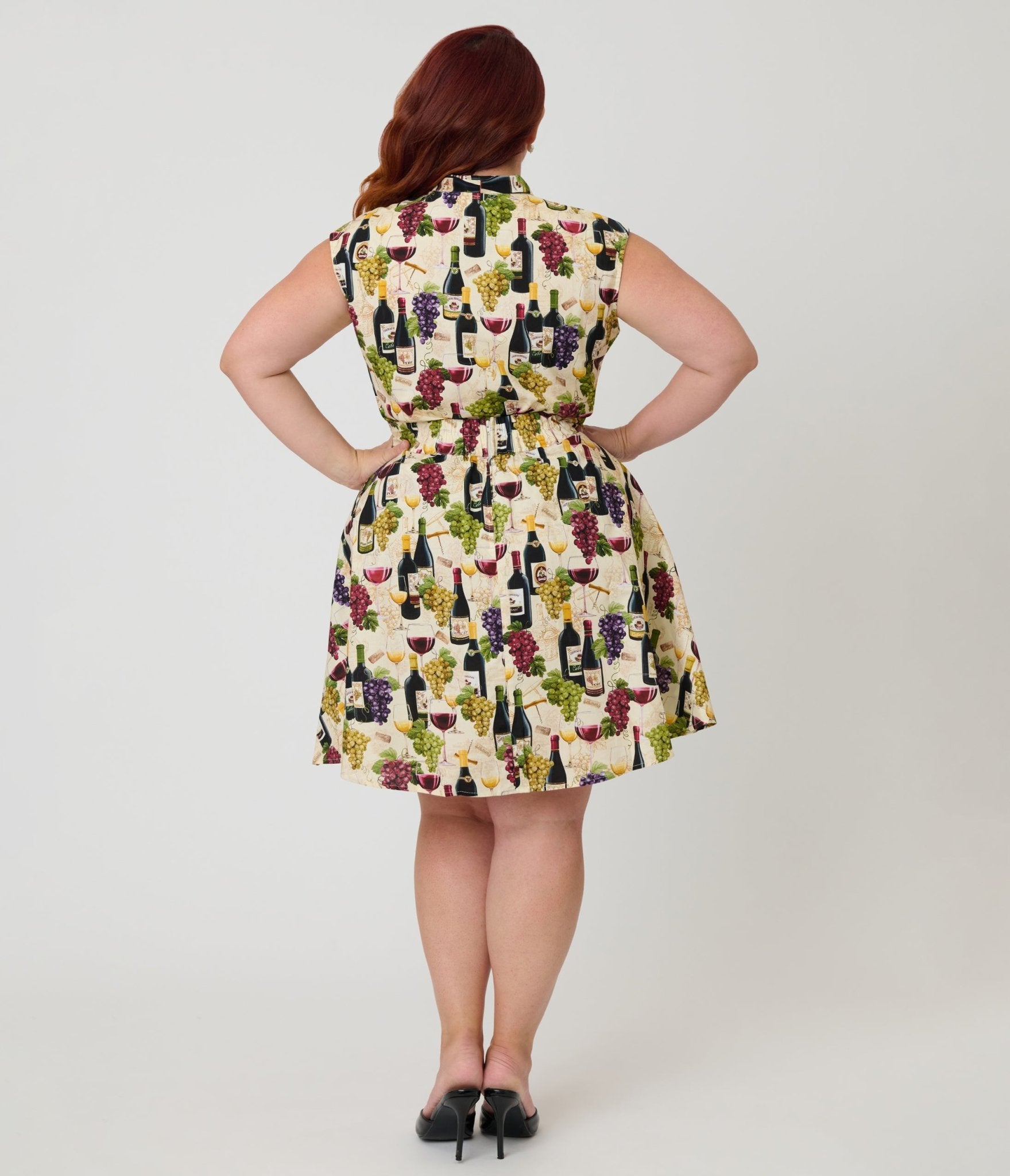 Retrolicious Plus Size Wine & Grape Print Cotton Skater Skirt - Unique Vintage - Womens, BOTTOMS, SKIRTS