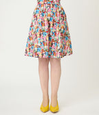 Retrolicious Rainbow Sewing Gnomes Cotton Skater Skirt - Unique Vintage - Womens, BOTTOMS, SKIRTS