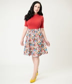 Retrolicious Rainbow Sewing Gnomes Cotton Skater Skirt - Unique Vintage - Womens, BOTTOMS, SKIRTS